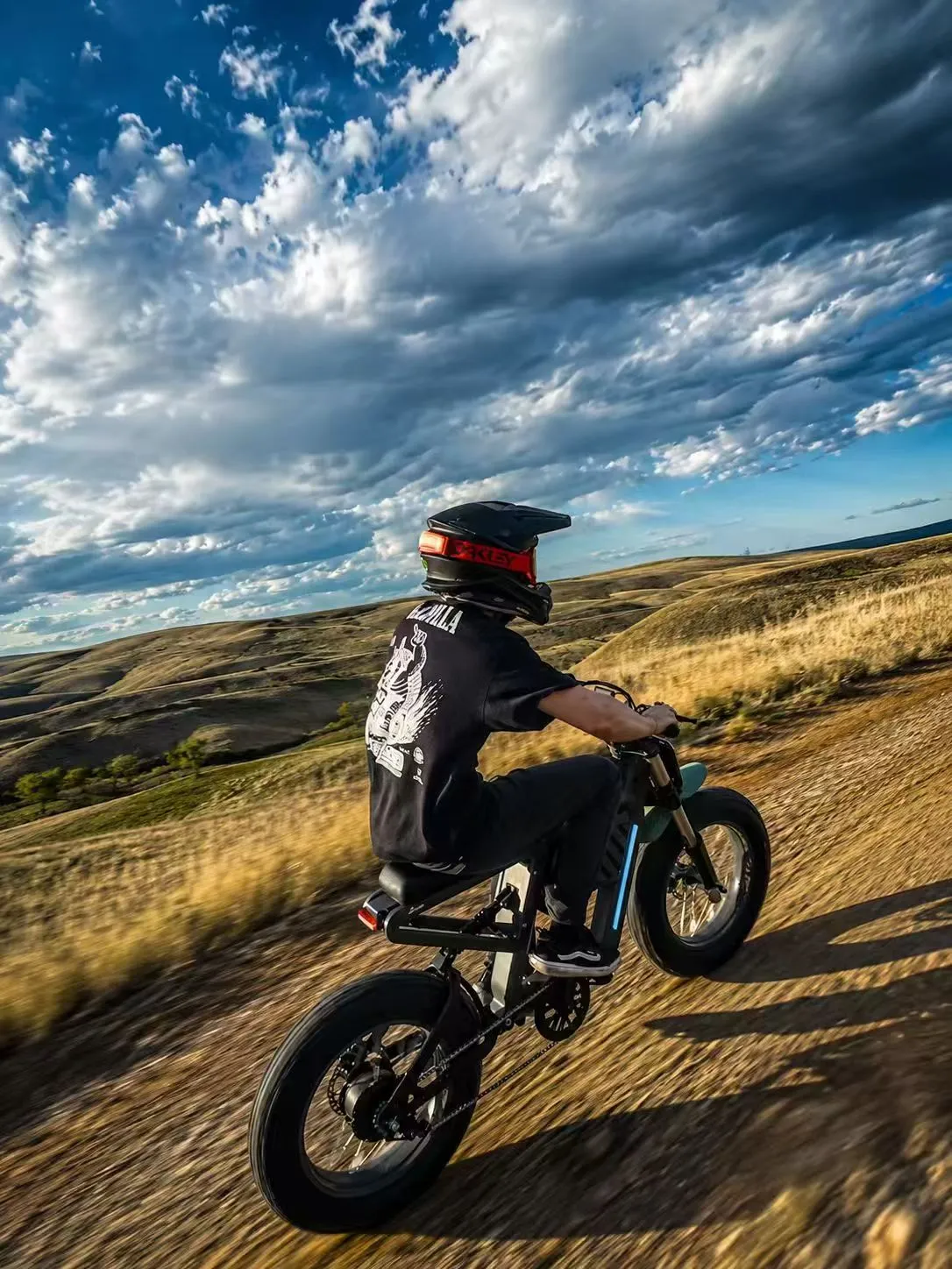Forever BLU rider moving through South African grassland